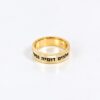 Slim 4 mm 14K gold Hebrew engraved ring, white background