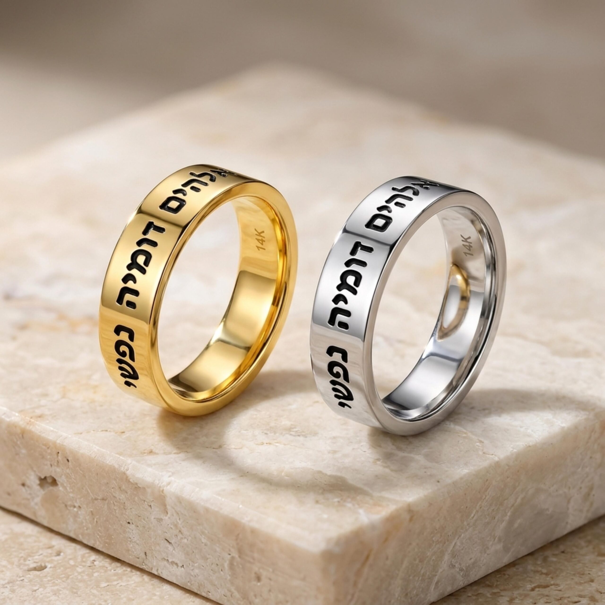 Hebrew Bible Verse Ring, 14K Solid Gold Engraved Wedding Band, 4, 6 or 8 mm Hebrew Bible Verse Ring, 14K Solid Gold Engraved Wedding Band, 4, 6 or 8 mm